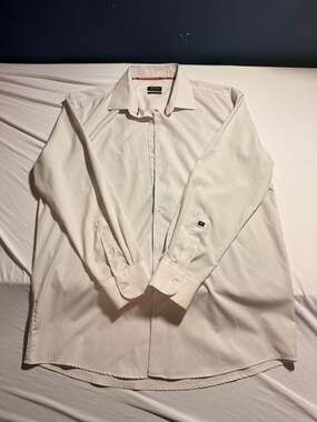 Buffalo David Bitton Men's 4-Way Stretch Dress Shirt White Size L 16-16.5